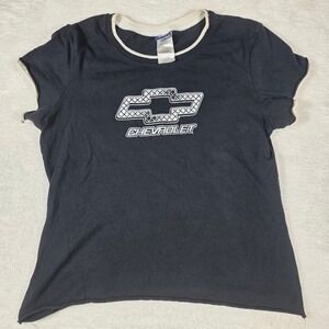 Jerry Leigh Chevrolet Graphic Tee Women XL Black Good Ringer Bowtie Logo Y2K